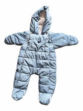 Jacadi Light Blue Puffer Baby Snowsuit with Hood